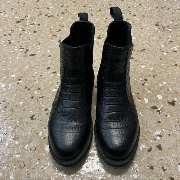 DR. MARTENS Women’s Kensington FLORA Croc Print Chelsea Ankle Boot Black Sz 9 - Picture 4 of 8